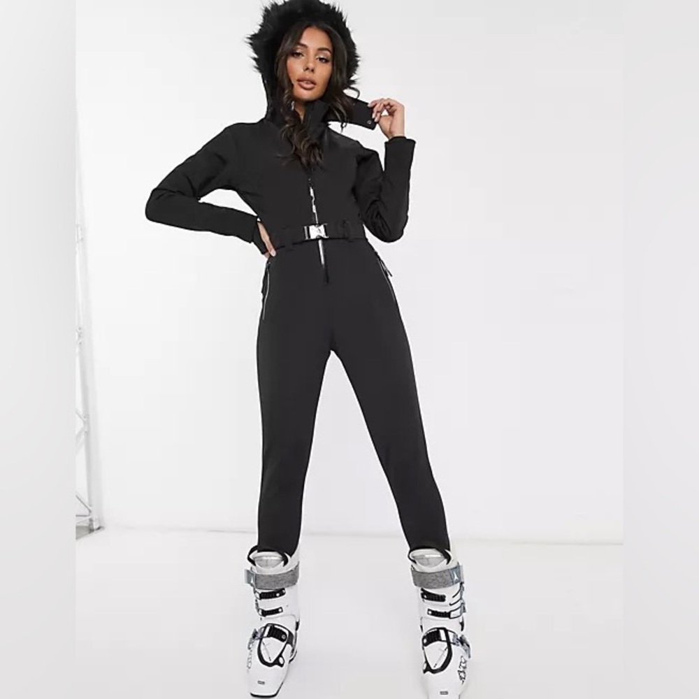 ASOS Petite ski suit with fur faux hood size 4